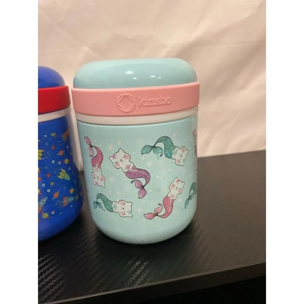 2 Kinsho Insulated Food Jars Rockets and‎ Kitty Rainbows